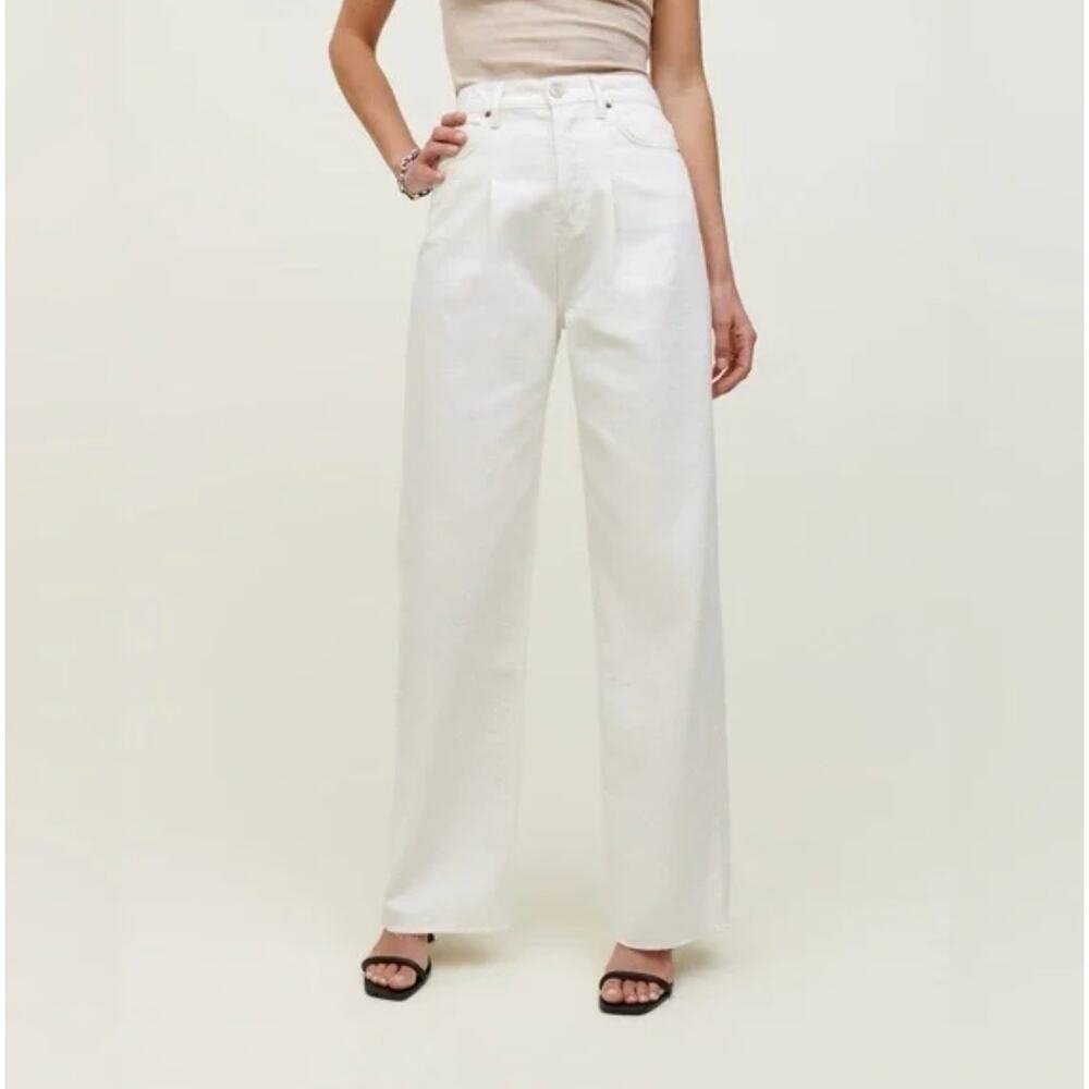 Reformation Jeans Pleated Reworked High Rise Wide Leg Jeans in White sz 27